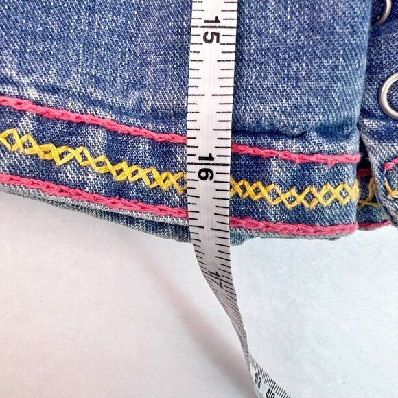 Baby Gap Denim Shortalls Toddler Girl XL 18-24 Denim Floral Embroidered 2001 Y2K - Picture 15 of 16